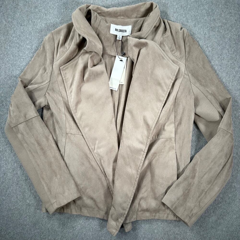 BB Dakota Open Front Moto Jacket Faux Suede Womens Large Beige New Anthropologie